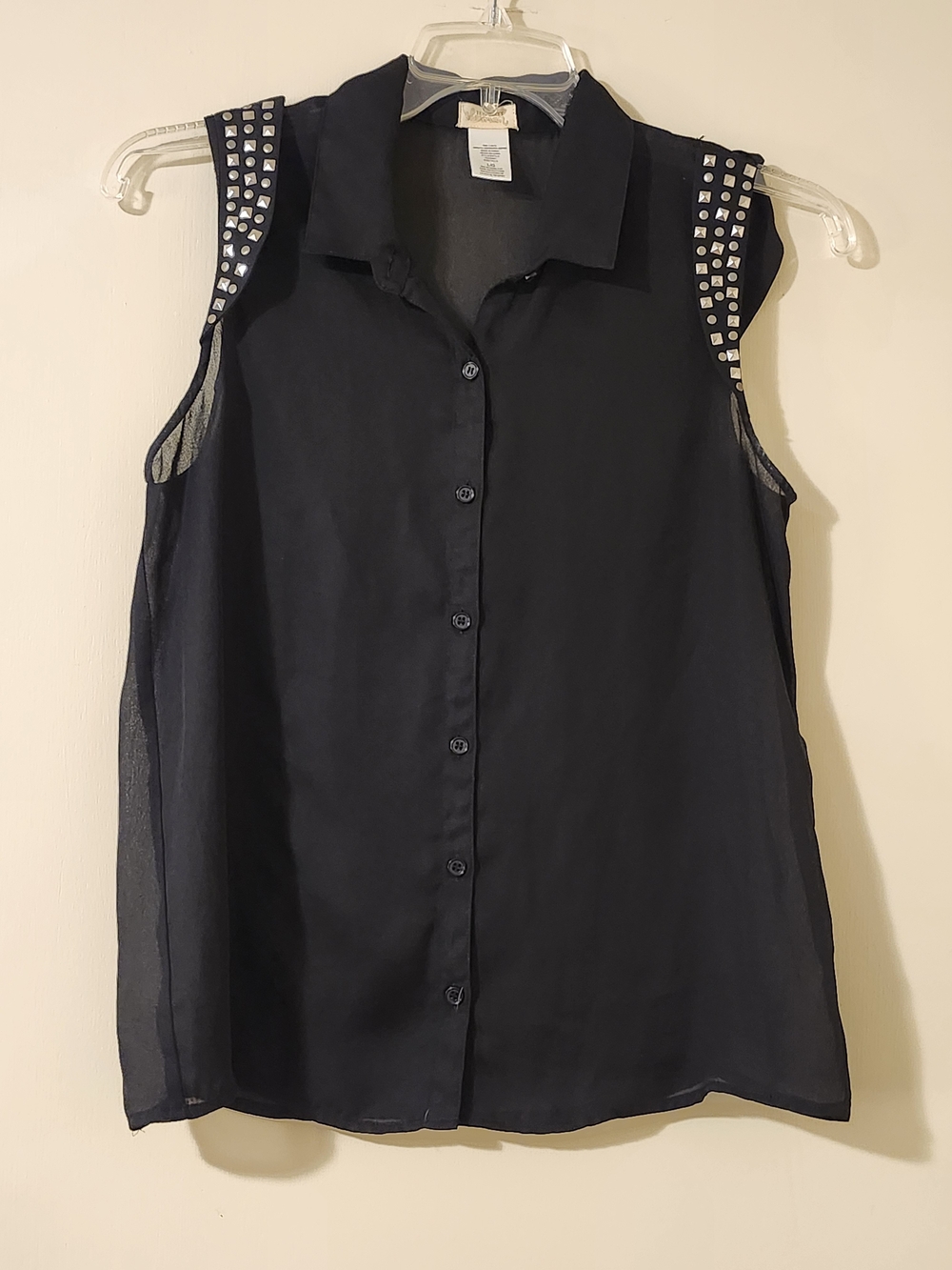 VTG TenSixty Sherman Sleeveless Sheer Black Stud-Embellished Women's Top L
